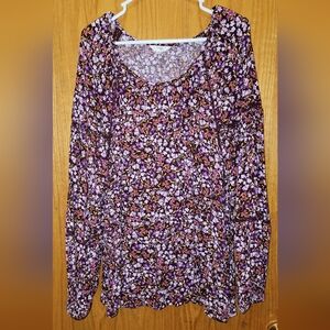 Terra & Sky Purple Floral Balloon Sleeve Top 4X